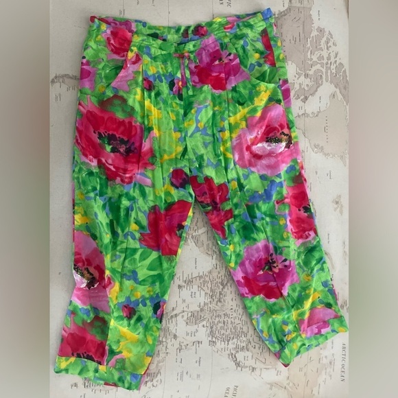 Jams World Pants - JAMS WORLD FLOWER FRIENDS Vibrant Floral Cropped Pants Size Small